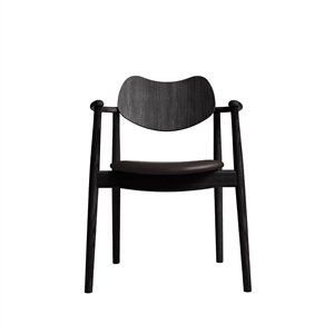 Ro Collection Regatta Dining Chair Upholstered Seat Black Lacquered Oak/Dark Brown Leather