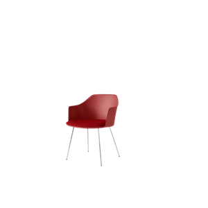 &Tradition Rely HW34 Dining Chair With Armrest Upholstered Seat Vermilion Red/ Chrome/Vidar 0556