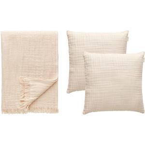 Decotique Crinkle Cushion & Plaid Set Beige