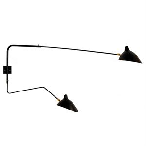 Serge Mouille Applique 2 Wall Lamp Black & Brass Straight & Cracked