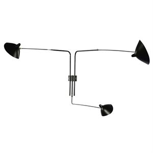 Serge Mouille Applique 3 Wall Lamp Black & Brass Straight
