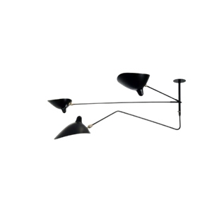 Serge Mouille 2 Still Arms & 1 Curved Ceiling Light Black
