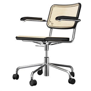 Thonet S 64 VDR Swivel Office Chair with Armrests Chrome/ Black Stained Beech