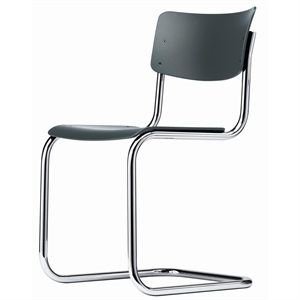Thonet S 43 Cantilever Dining Chair Chrome/ Black Gray Stained Beech