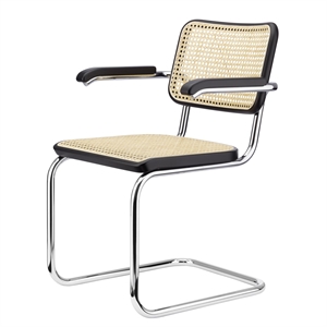 Thonet S 64 V Cantilever Dining Chair with Armrest Chrome/ Black Stained Beech