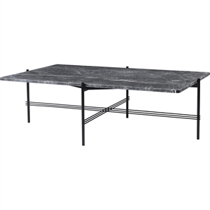 GUBI TS Coffee Table Rectangular 130 x 80 cm w. Black Base and Gray Emperador Marble Top