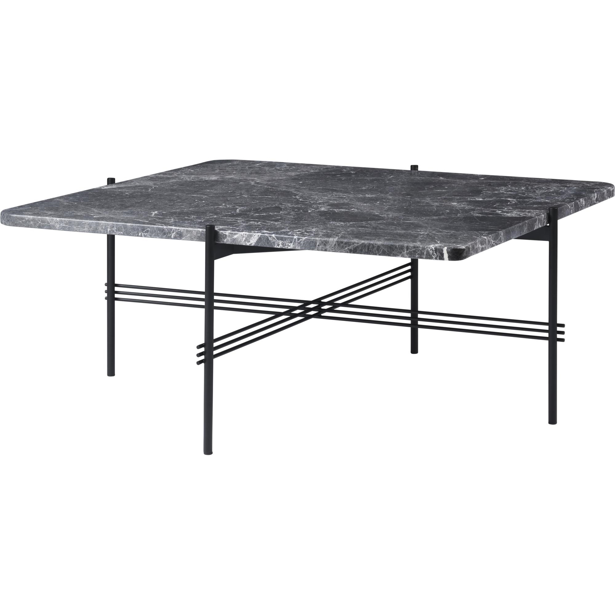 GUBI TS Coffee Table Square 80 x 80 cm w. Black Base and Gray Emperador Marble Top