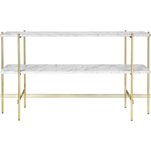 Gubi TS Console Table H72 cm with 2 Shelves Brass/ White Carrara Marble