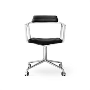 Vipp 452 Swivel Chair M. Wheels Aluminum/ Black Leather