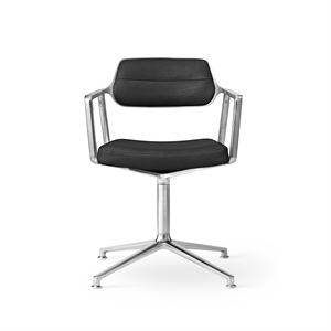 Vipp 453 Swivel Swivel Chair with Floor Glides Aluminum/ Black Leather