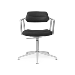 Vipp 453 Swivel+ Swivel Chair with Floor Sliders Aluminum/ Black Leather