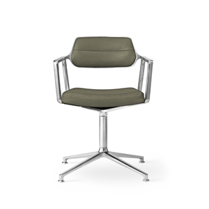 Vipp 453 Swivel Swivel Chair with Floor Glides Aluminum/Bosco Green Leather
