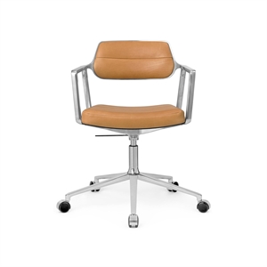 Vipp 453 Swivel+ Swivel Chair with Wheels Aluminum/ Camel Leather